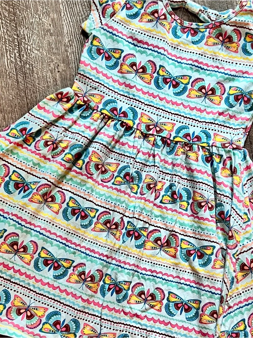 Girls Butterfly Print Skater Dress Size 5/6 Est Cotton Stretch Colorful Spring